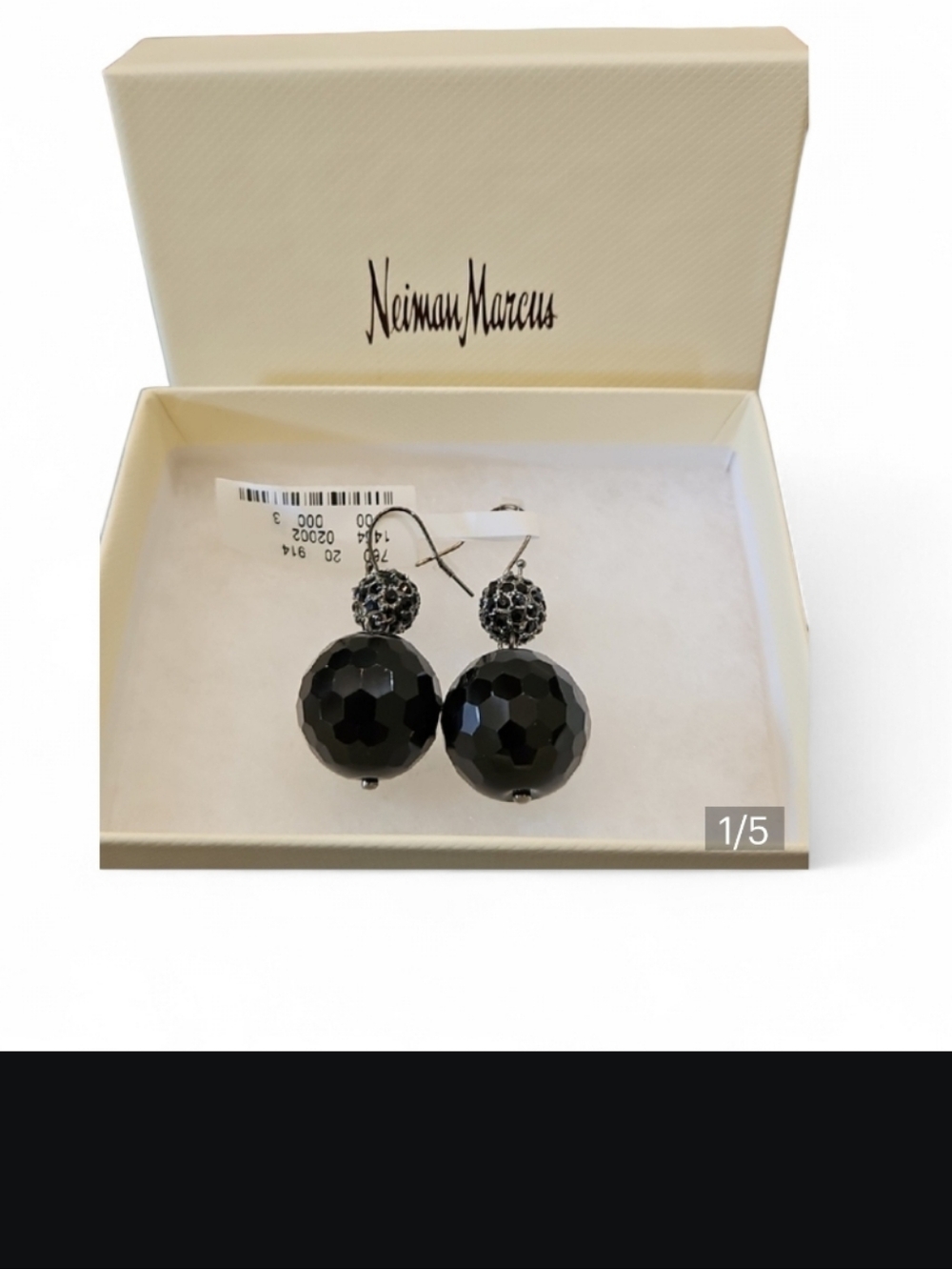 NWT Neiman Marcus Black Faceted Ball Drop Earrings Vintage Pierced Earrings